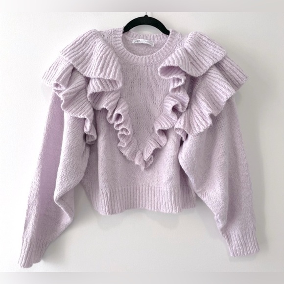 Zara | Knit Sweater with Ruffle Trims lilac size small - Picture 6 of 11